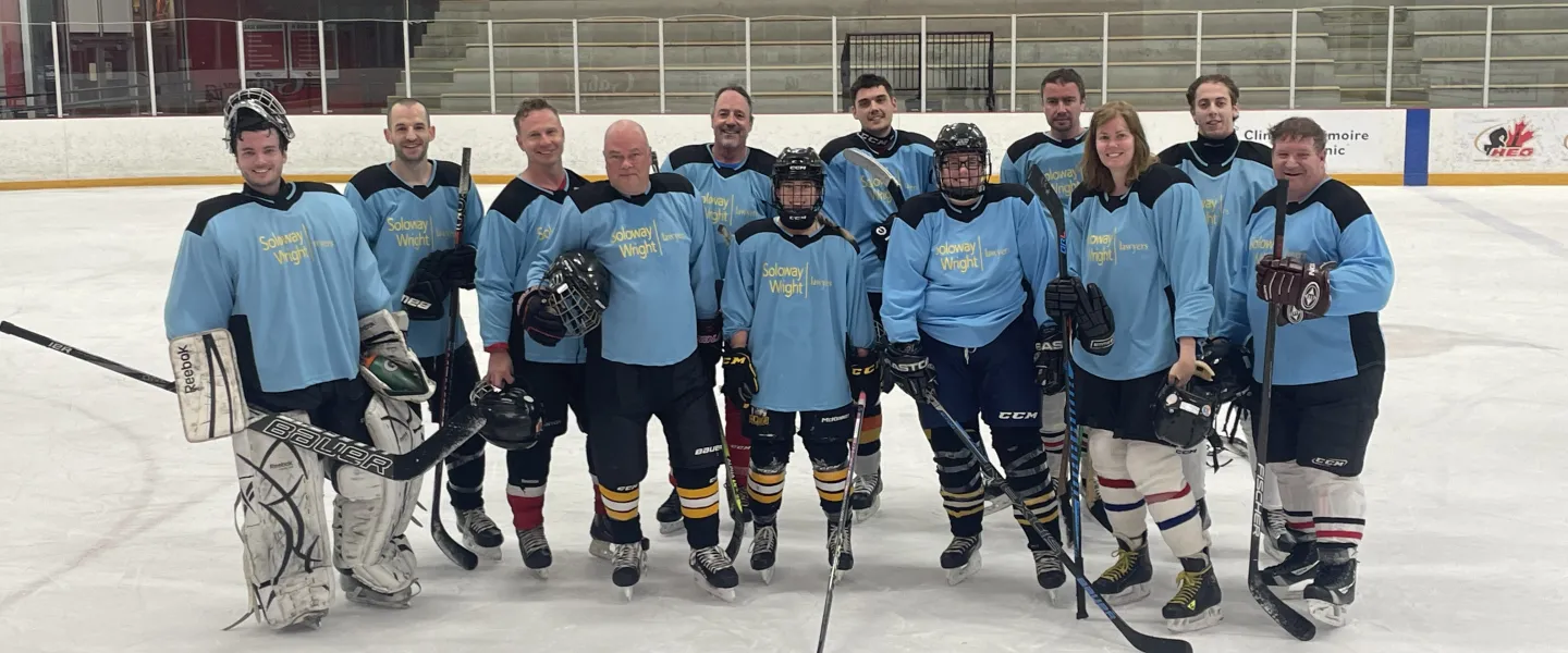 Soloway Wright hockey team photo in light blue jerseys