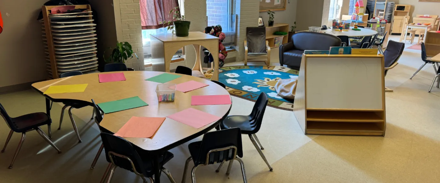 An art station and seating area at the Taggart Child Care Centre