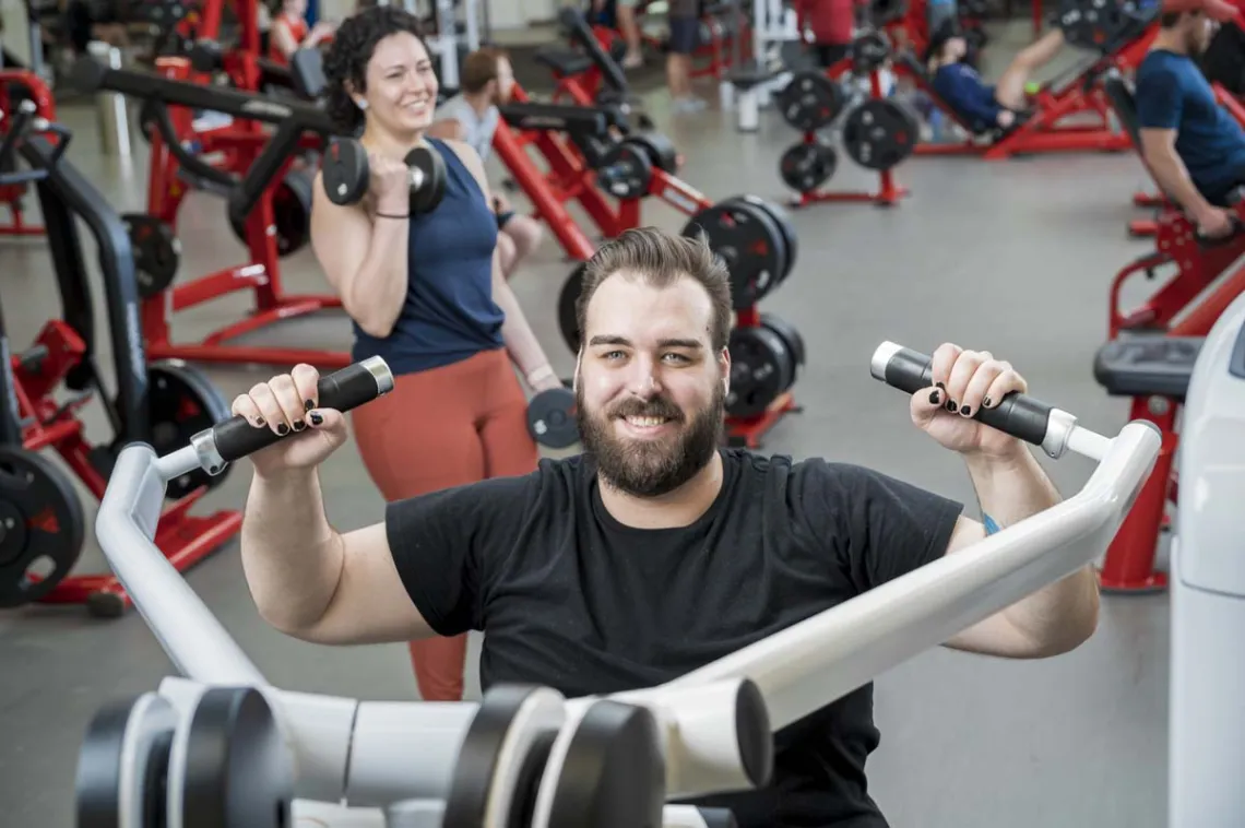 Man working out in a gym.